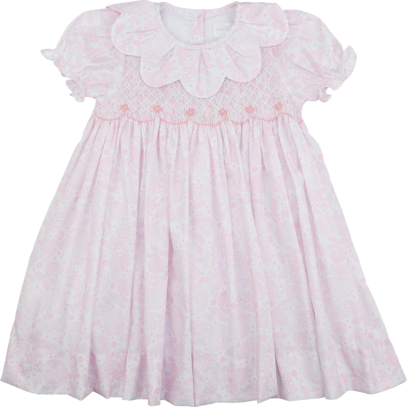 Smocked dress with lace collar pink 2024