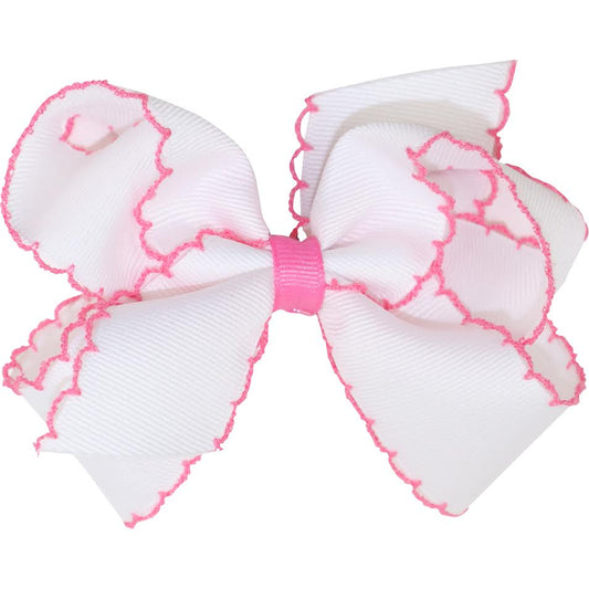 White & Bubblegum Pink Moonstitch Bow