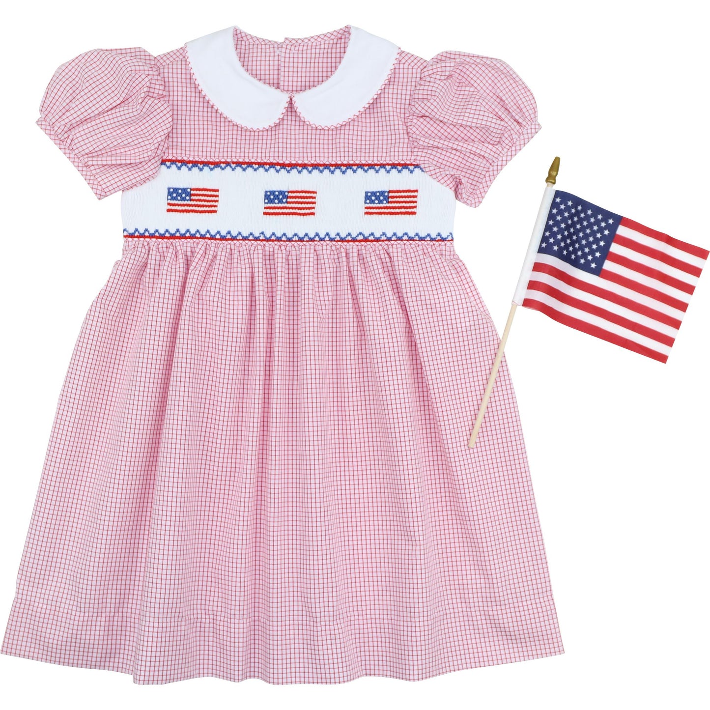 Red Gingham Smocked Flags Dress