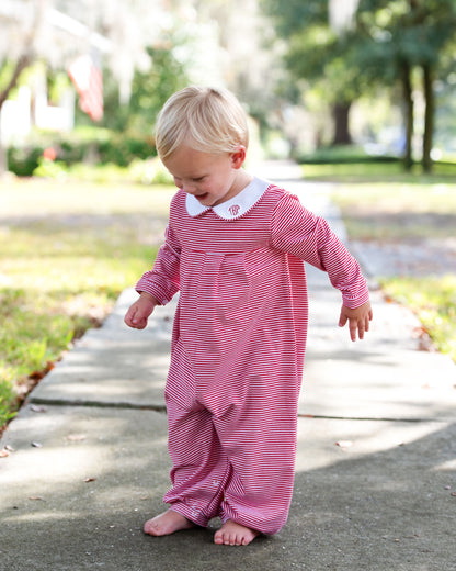 Red Stripe Knit Long Romper