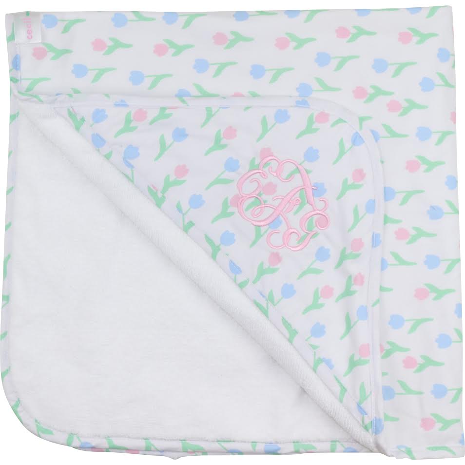 Pink And Green Tulip Print Hooded Towel