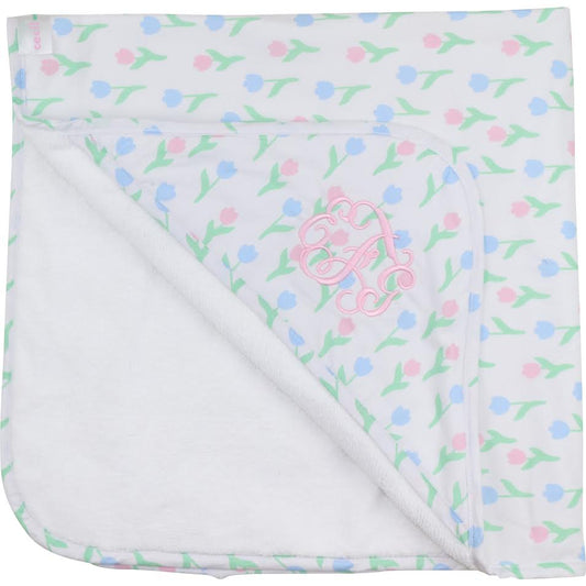 Pink And Green Tulip Print Hooded Towel