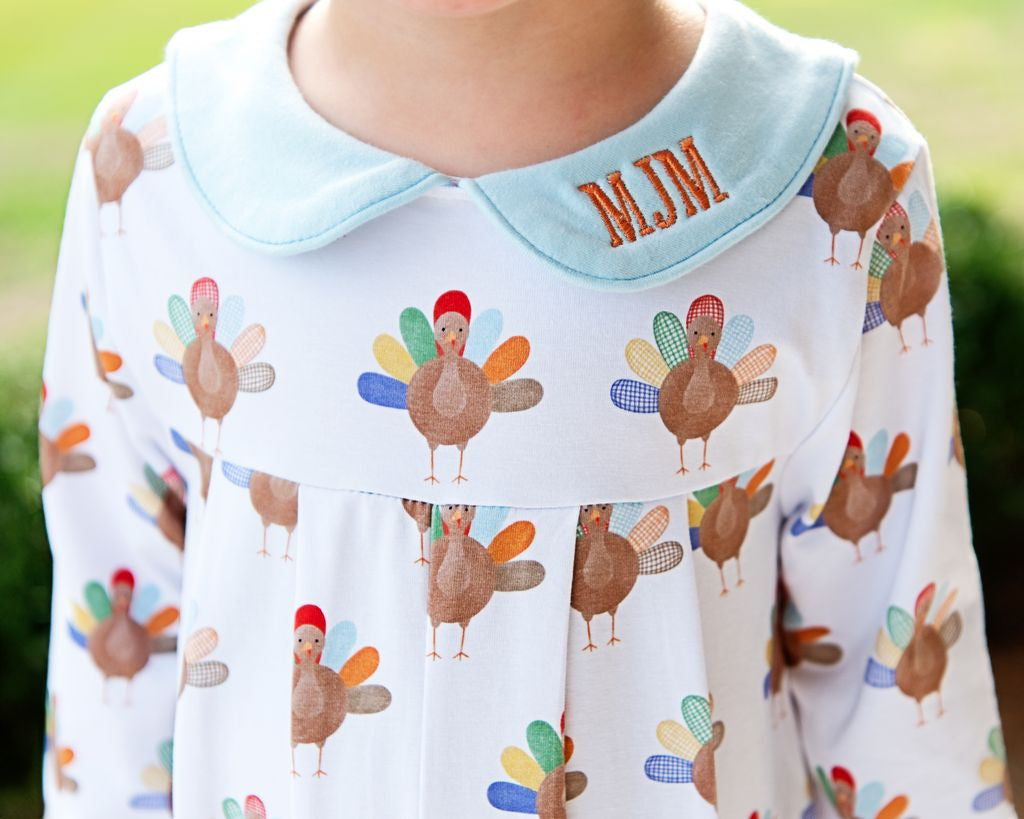 Turkey Print Knit Long Romper