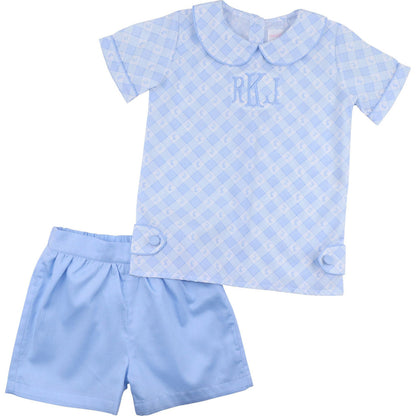 Blue Check Bunny Tab Short Set