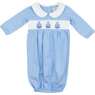 Blue Smocked Sailboats Pima Baby Gown