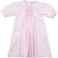 Pink Gingham Smocked Rosette Baby Gown