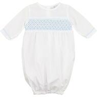 Blue Smocked Rosette Baby Gown