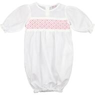 White And Pink Smocked Rosette Baby Gown