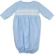 Blue Geometric Smocked Baby Gown