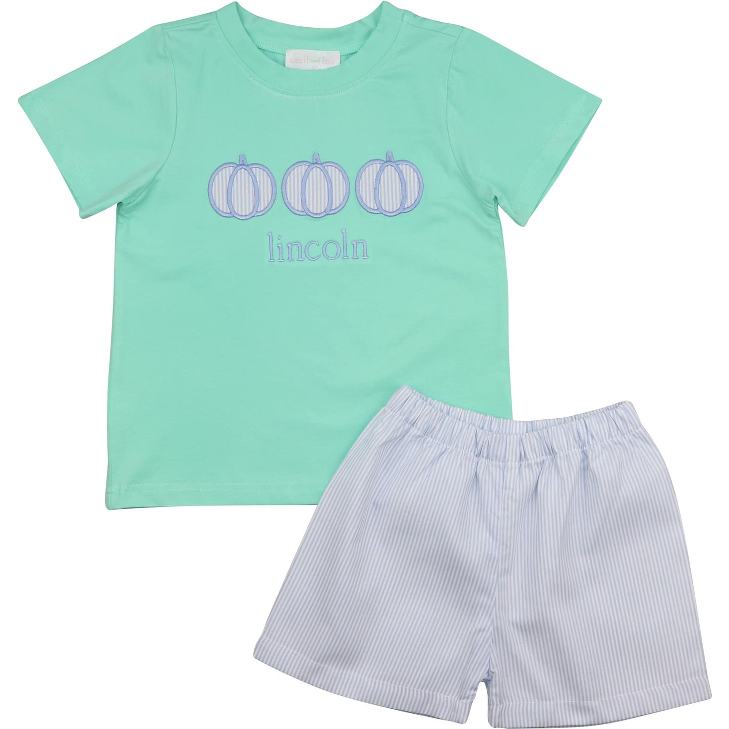 Mint And Blue Applique Pumpkin Short Set