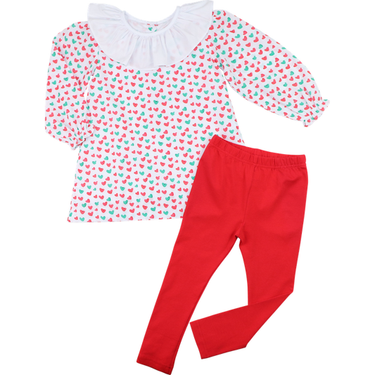 Red And Green Holiday Hearts Ruffle Legging Set