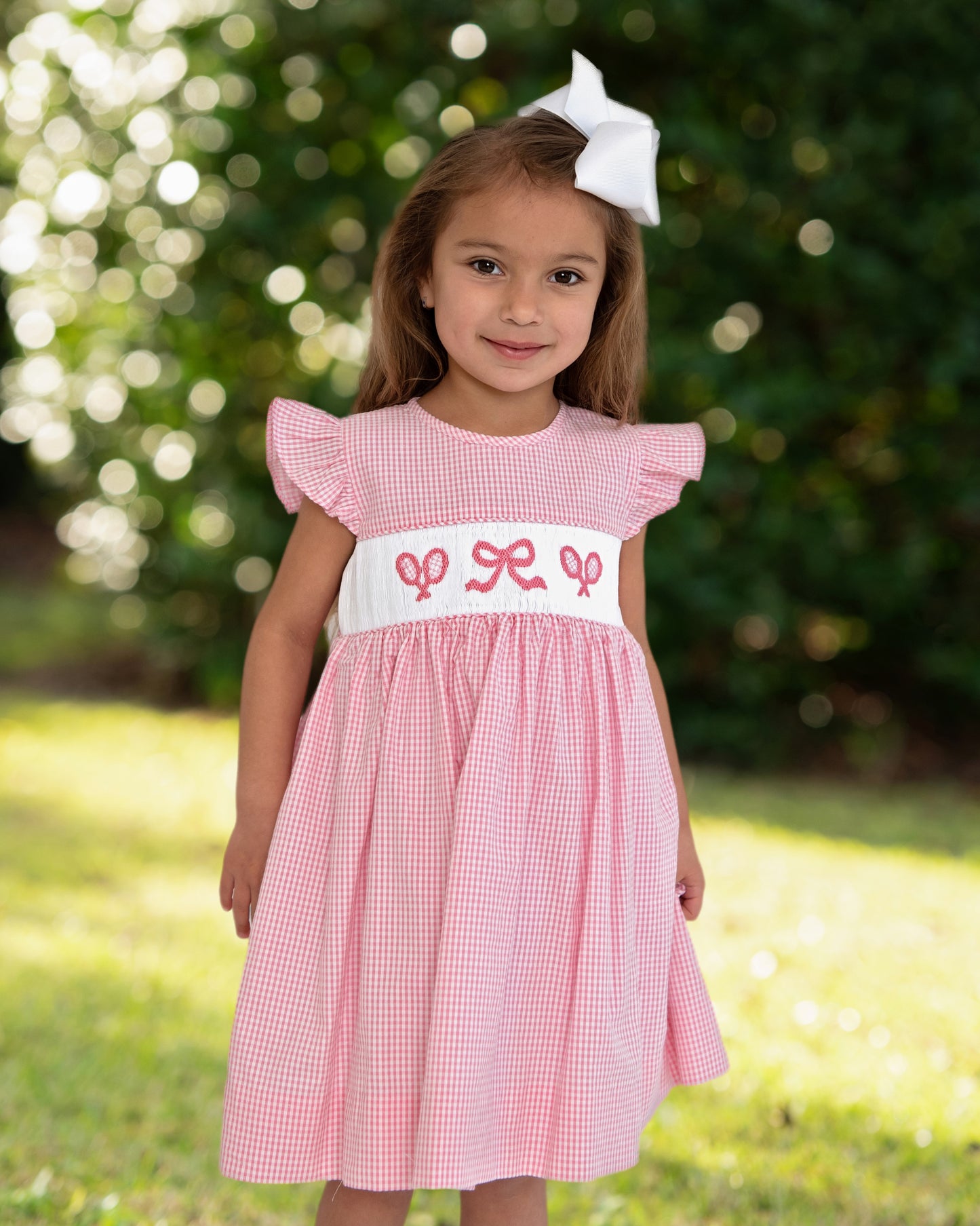 Pink Seersucker Smocked Tennis Dress