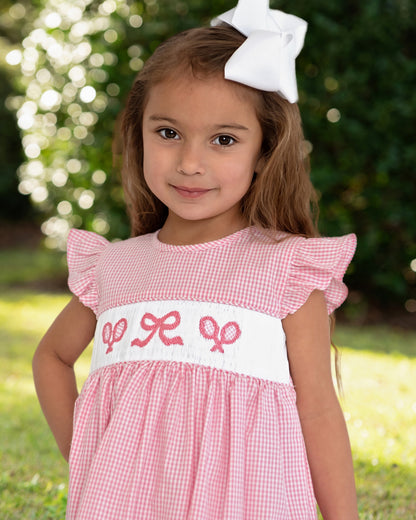 Pink Seersucker Smocked Tennis Dress