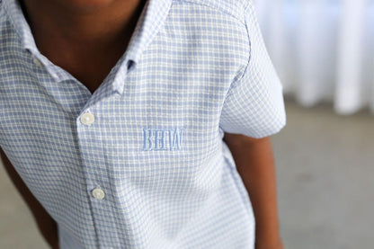 Blue Gingham Seersucker Button Down Shirt