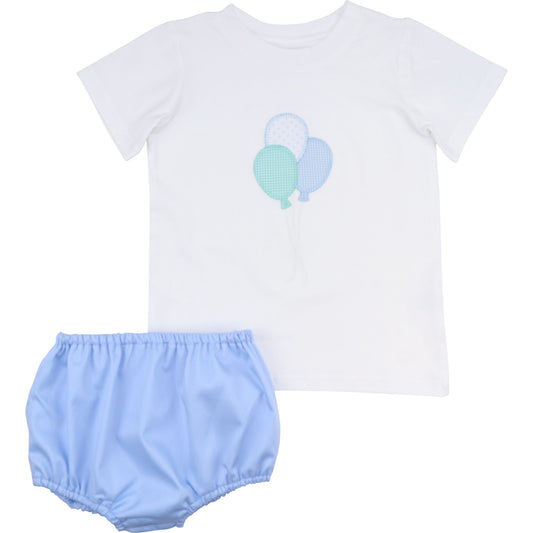 Blue Pique Birthday Balloons Diaper Set