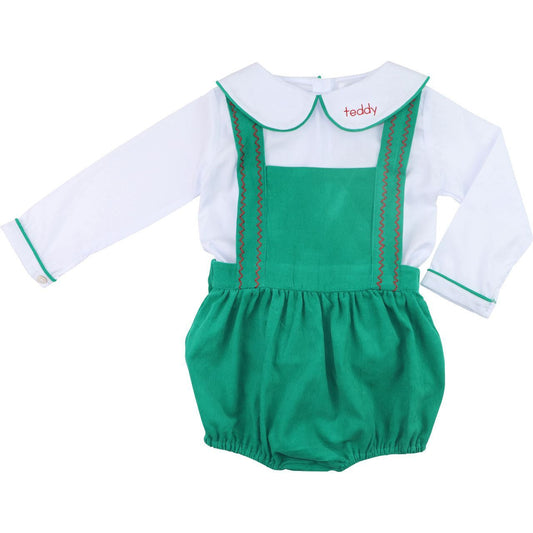 Green Embroidered Corduroy Bubble Set