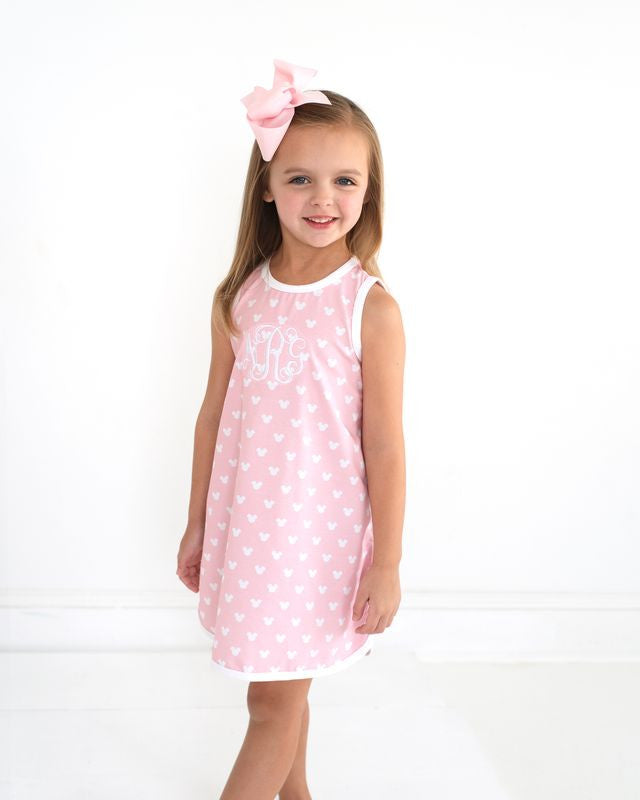 Pink And White Mouse Ears Print Knit Dress