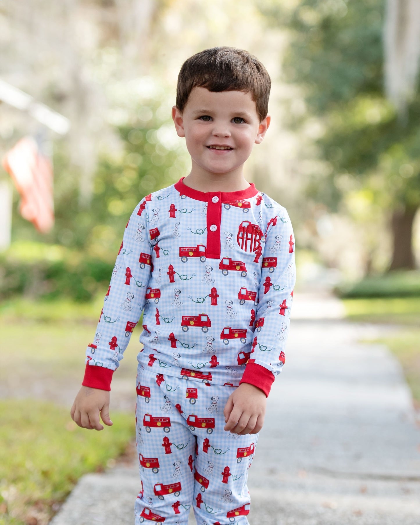 Valentine Firetruck Knit Pajamas