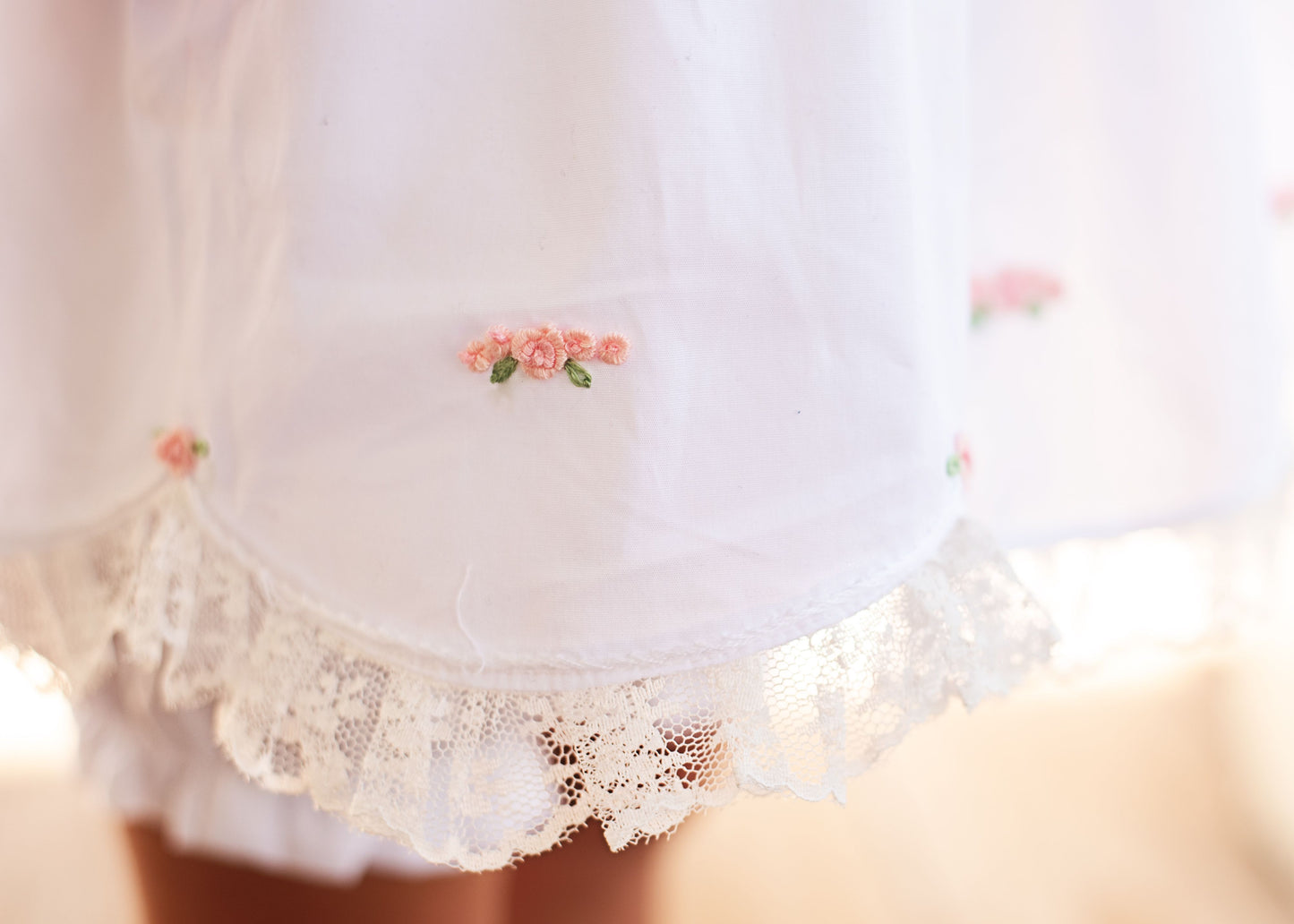 White Embroidered Rosette Dress