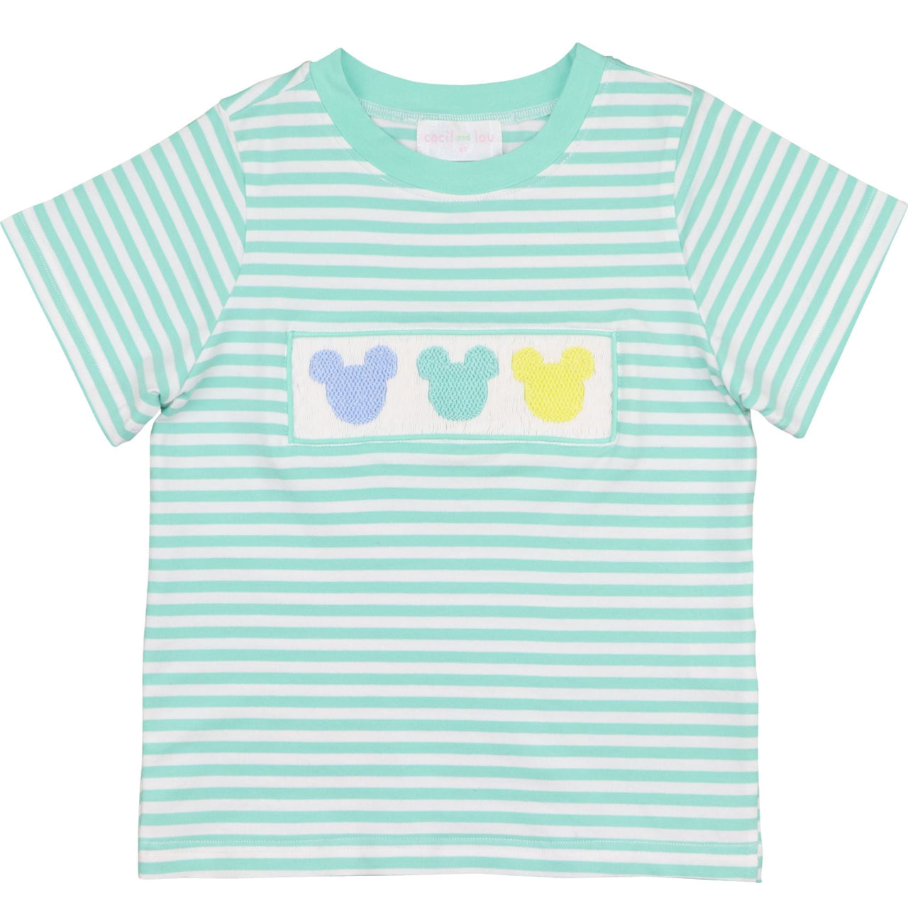 Mint Stripe Knit Smocked Mouse Ears Shirt