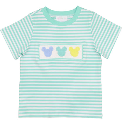 Mint Stripe Knit Smocked Mouse Ears Shirt