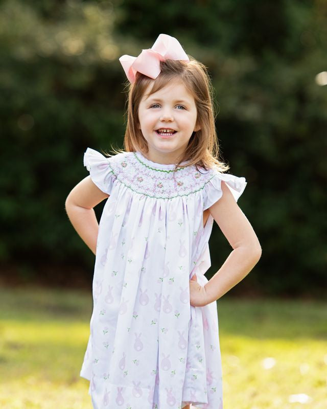 Pink And Green Smocked Bunny Dress