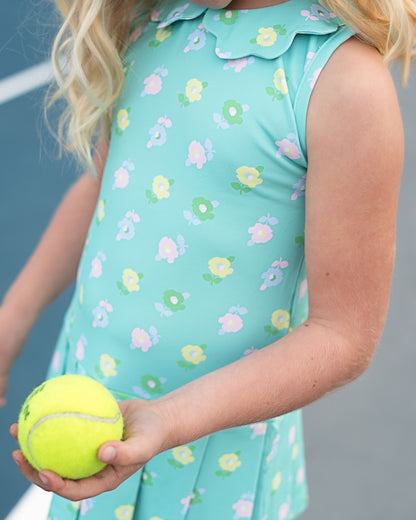 Pink And Green Lycra Tennis Dress