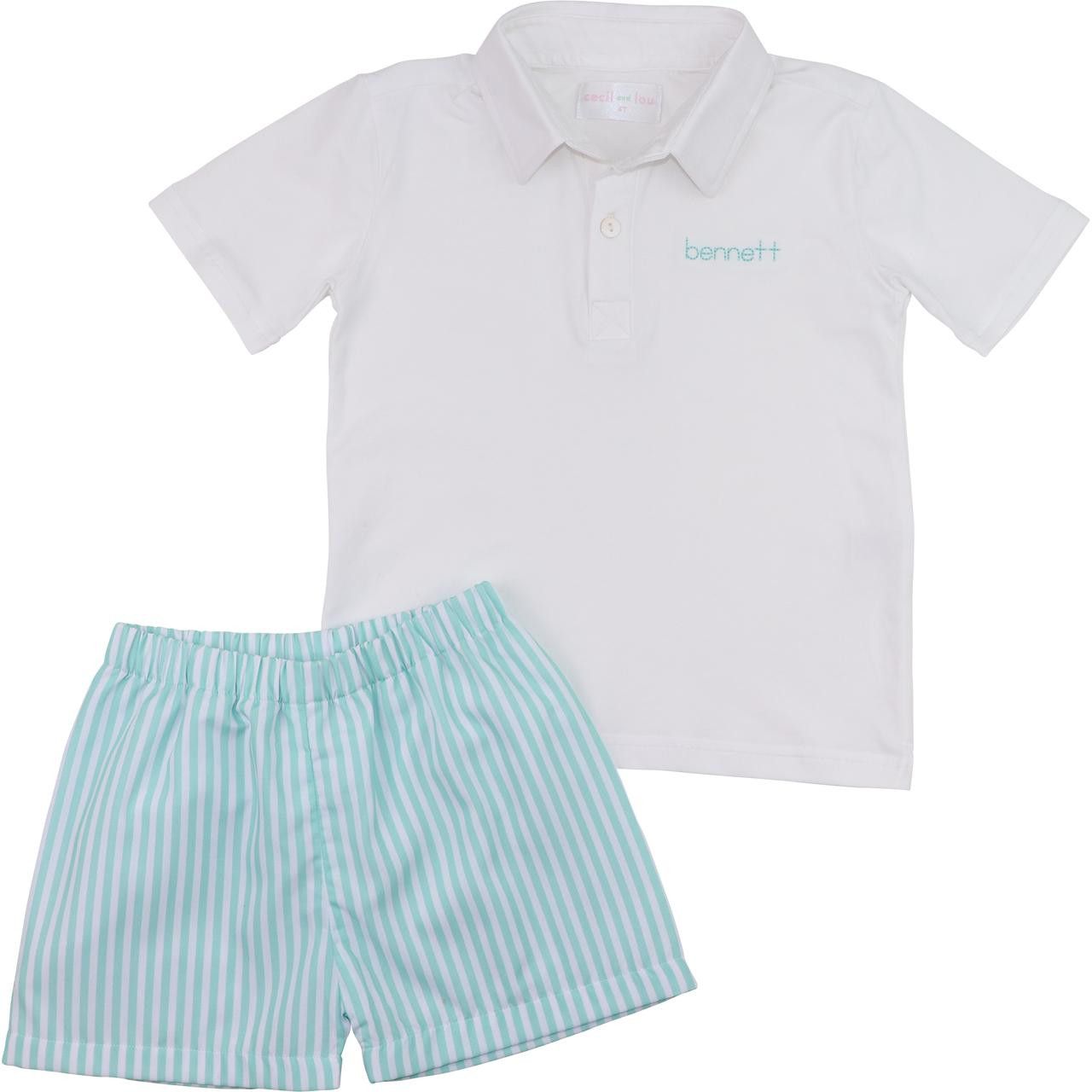 Mint Striped Polo Short Set