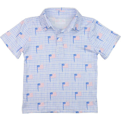 Flag Print Knit Polo Shirt