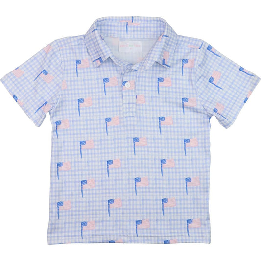 Flag Print Knit Polo Shirt