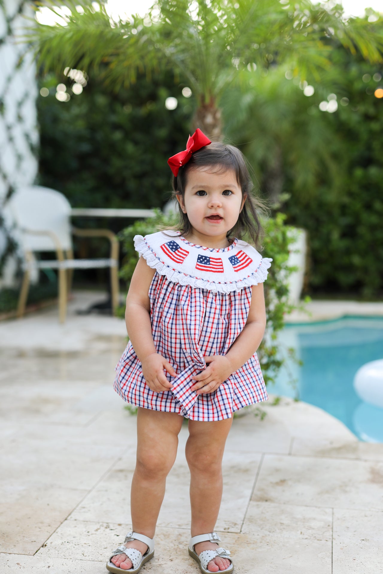 Smocked Flags Windowpane Diaper Set