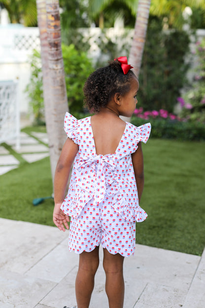 Red And Navy Flower Print Short Set