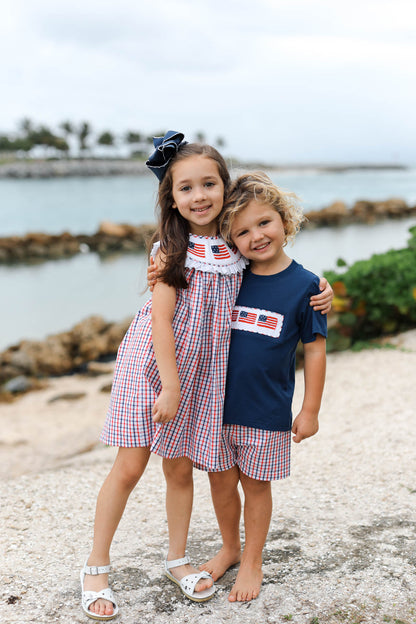 Smocked Flags Windowpane Dress