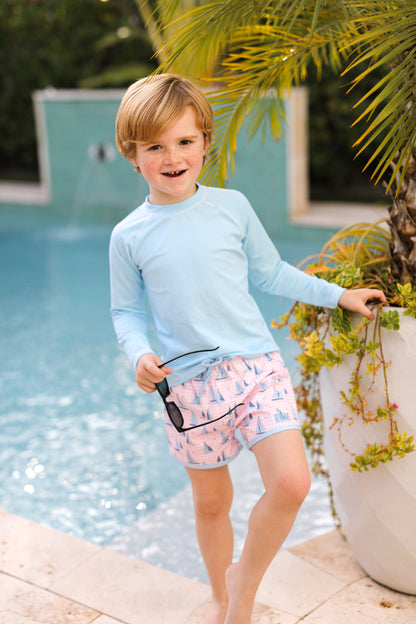 Pink And Blue Check Sailboat Swim Trunks