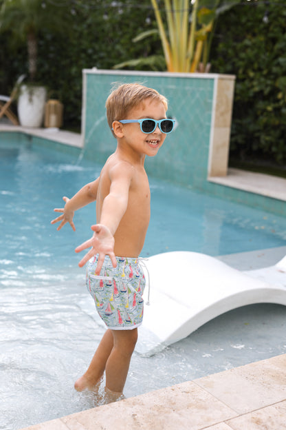 Pastel Painted Sailboats Swim Trunks