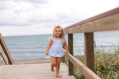 Blue Striped Applique Cherry Lycra Swimsuit