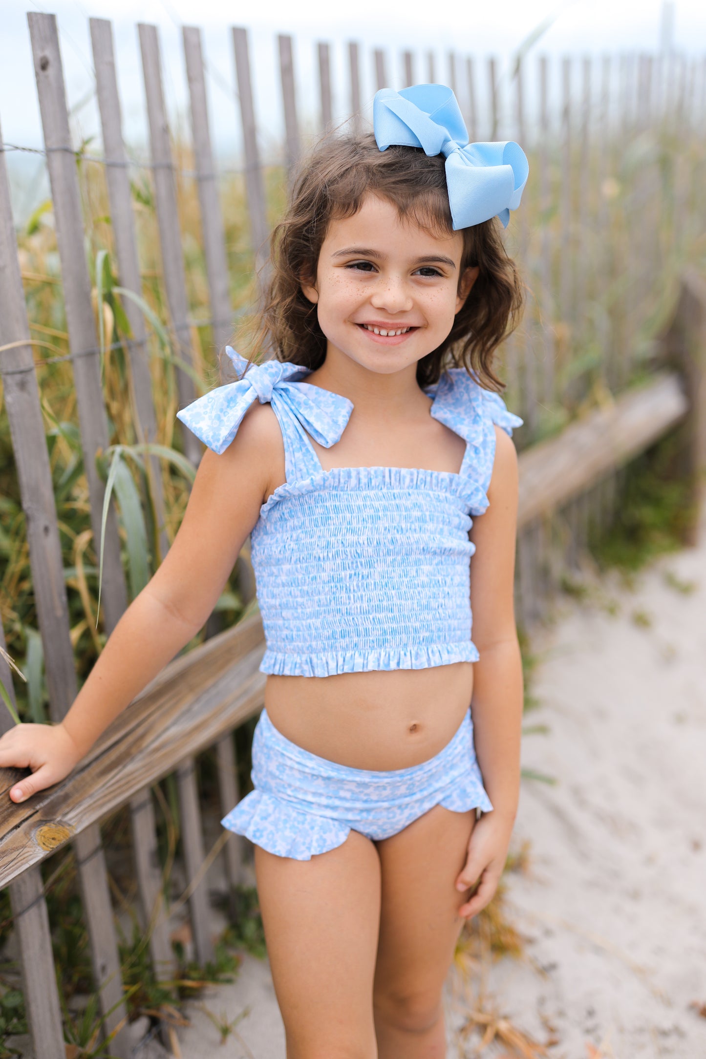 Blue Floral Ruched Lycra Bikini