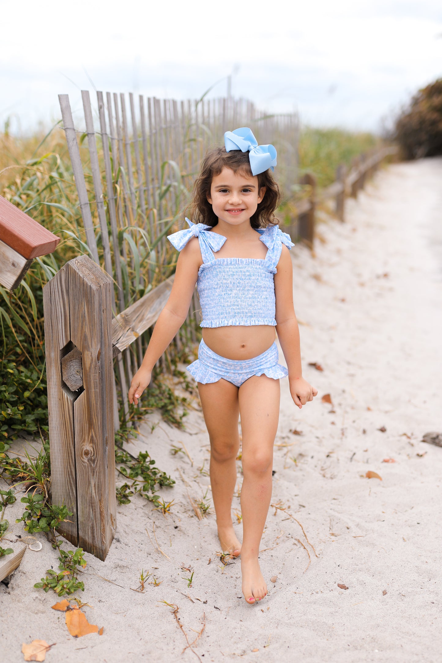 Blue Floral Ruched Lycra Bikini