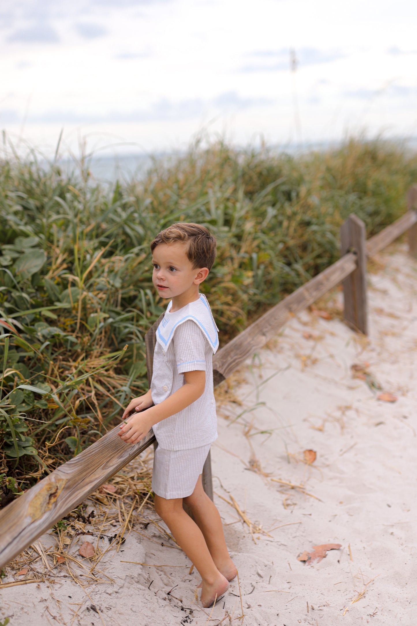 Khaki Striped Button Short Set