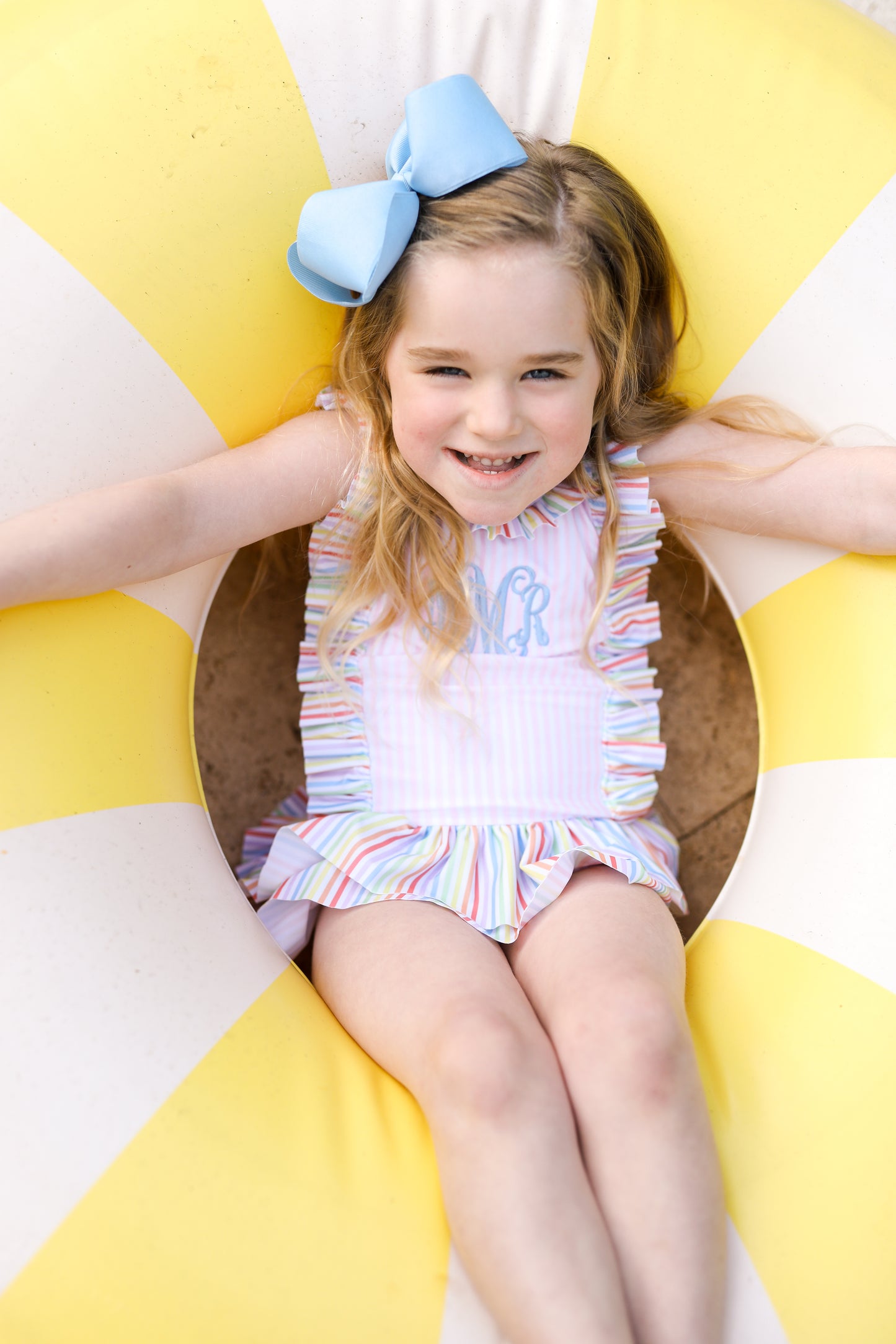 Pink And Multicolored Striped Lycra Swimsuit