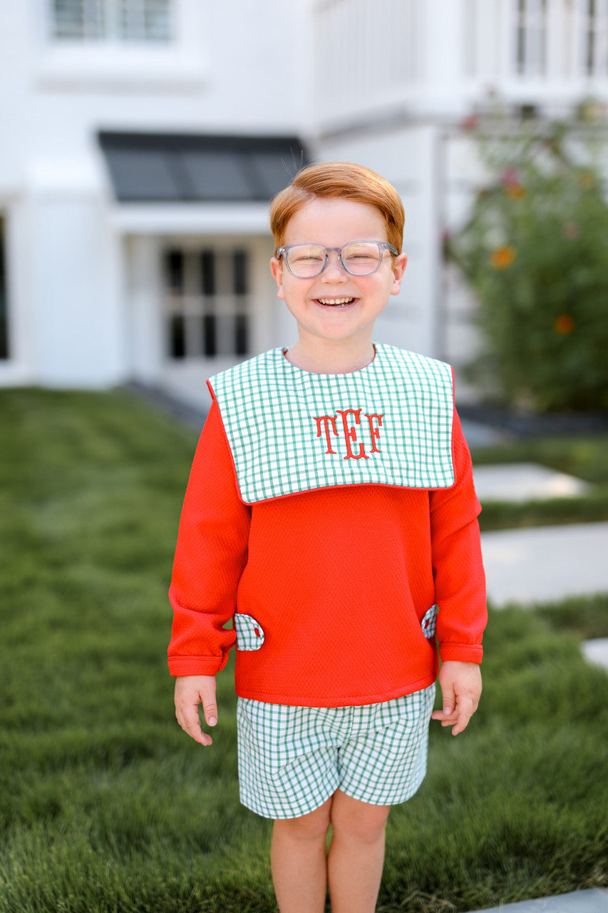 Red Honeycomb And Green Windowpane Short Set