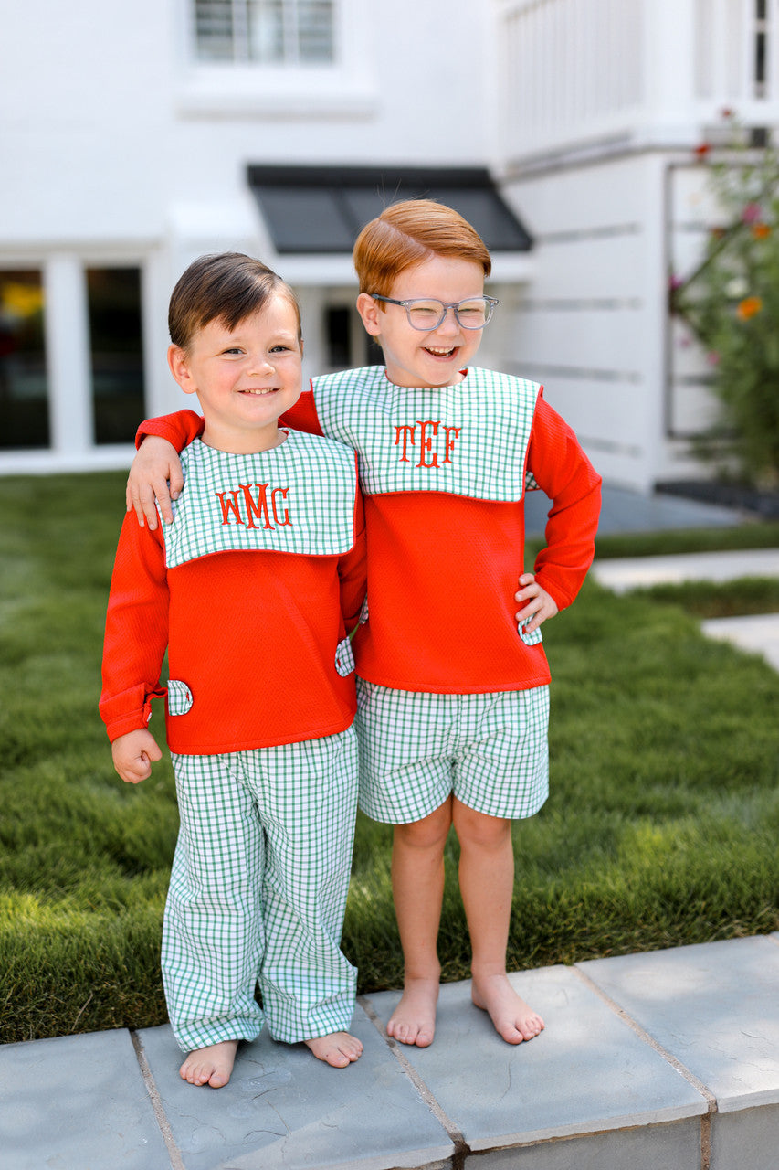 Red Honeycomb And Green Windowpane Ankle Pant Set