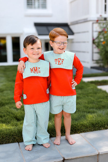 Red Honeycomb And Green Windowpane Short Set