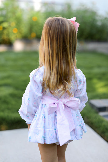 Pink Smocked Holiday Ballerina Diaper Set