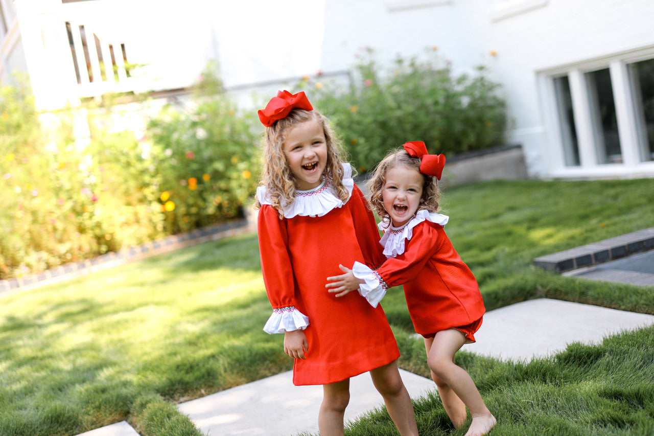 Red Honeycomb Smocked Holiday Diaper Set