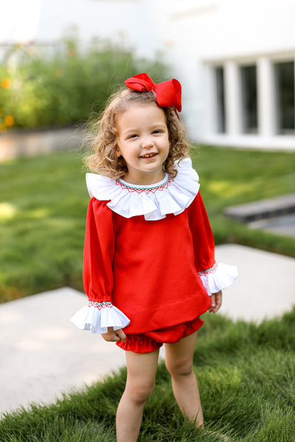 Red Honeycomb Smocked Holiday Diaper Set