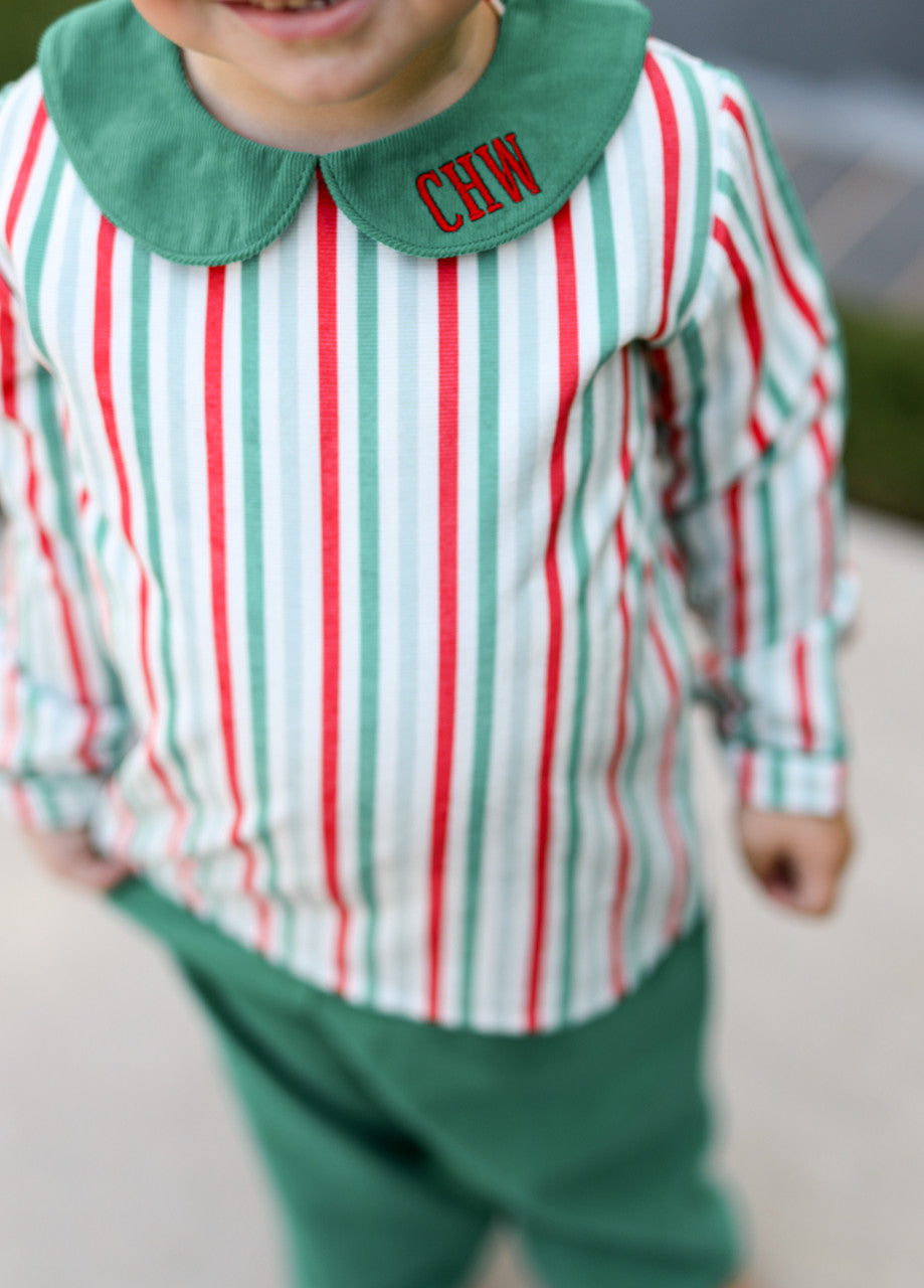 Green And Red Corduroy Striped Ankle Pant Set