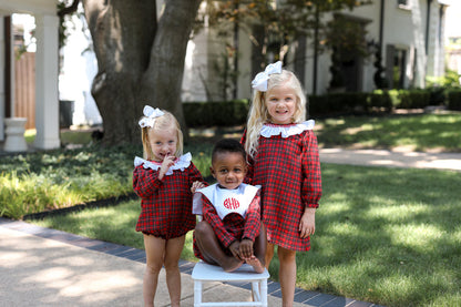 Red Tartan Smocked Flannel Bubble