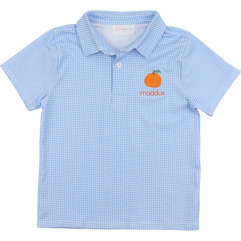 Blue Gingham Knit Pumpkin Polo