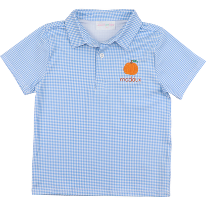 Blue Gingham Knit Pumpkin Polo